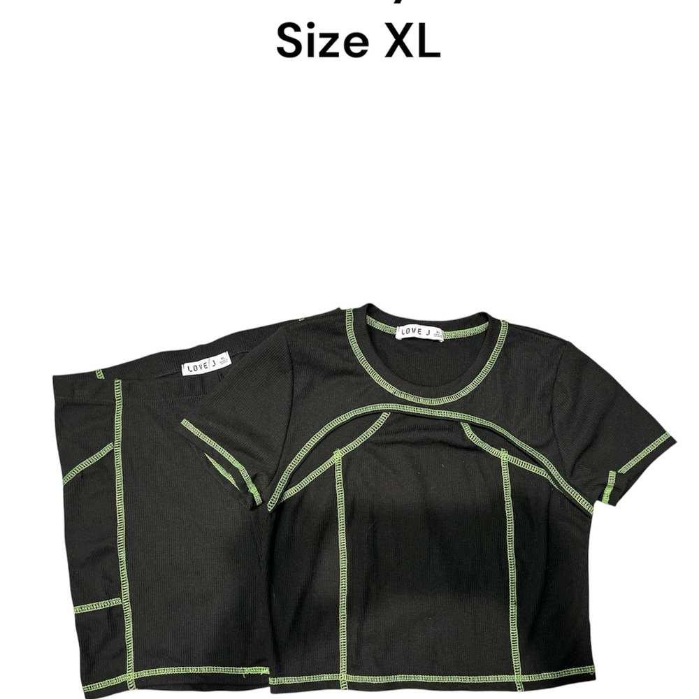 Black and Green Stitch T-Shirt and Shorts Set